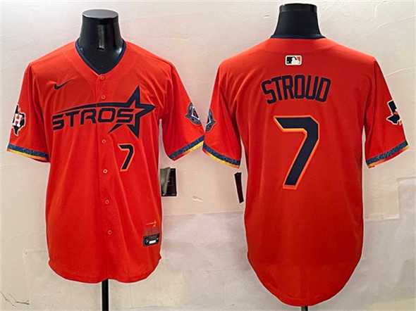 Men%27s Houston Astros #7 C.J. Stroud Orange 2025 City Connect With Texas Patch Limited Stitched Jersey